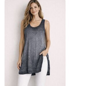 Soft Surroundings 100% Linen Tank Tunic Top Charcoal Gray Ombre Size XS NEW